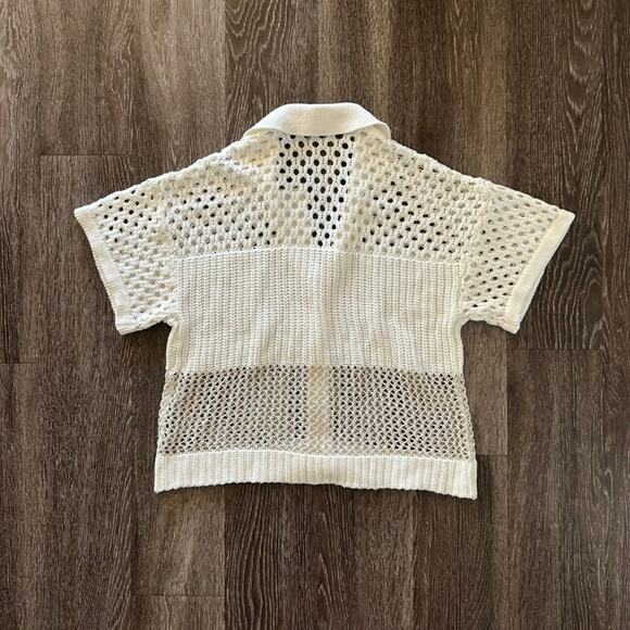NWOT Central Park West Seville Ivory Crochet Knit Button Front Top Size Medium - Picture 5 of 15